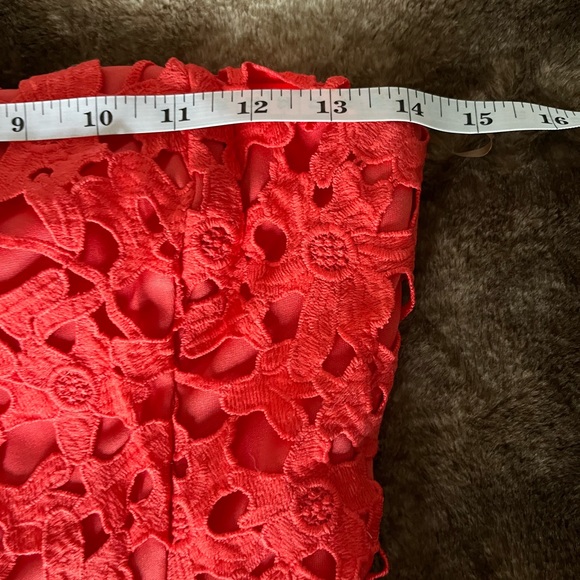 Crochet floral embroidered strapless flare dress Romeo+Juliet XS coral red - Picture 9 of 10
